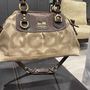 Coach Brown and Tan Satchel with Signature Design